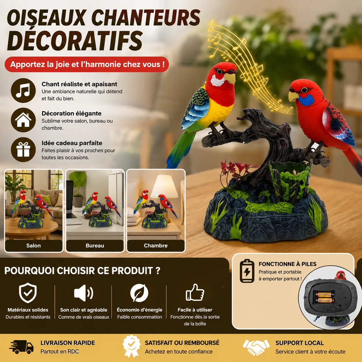 Décor attrayant avec deux oiseaux interactifs