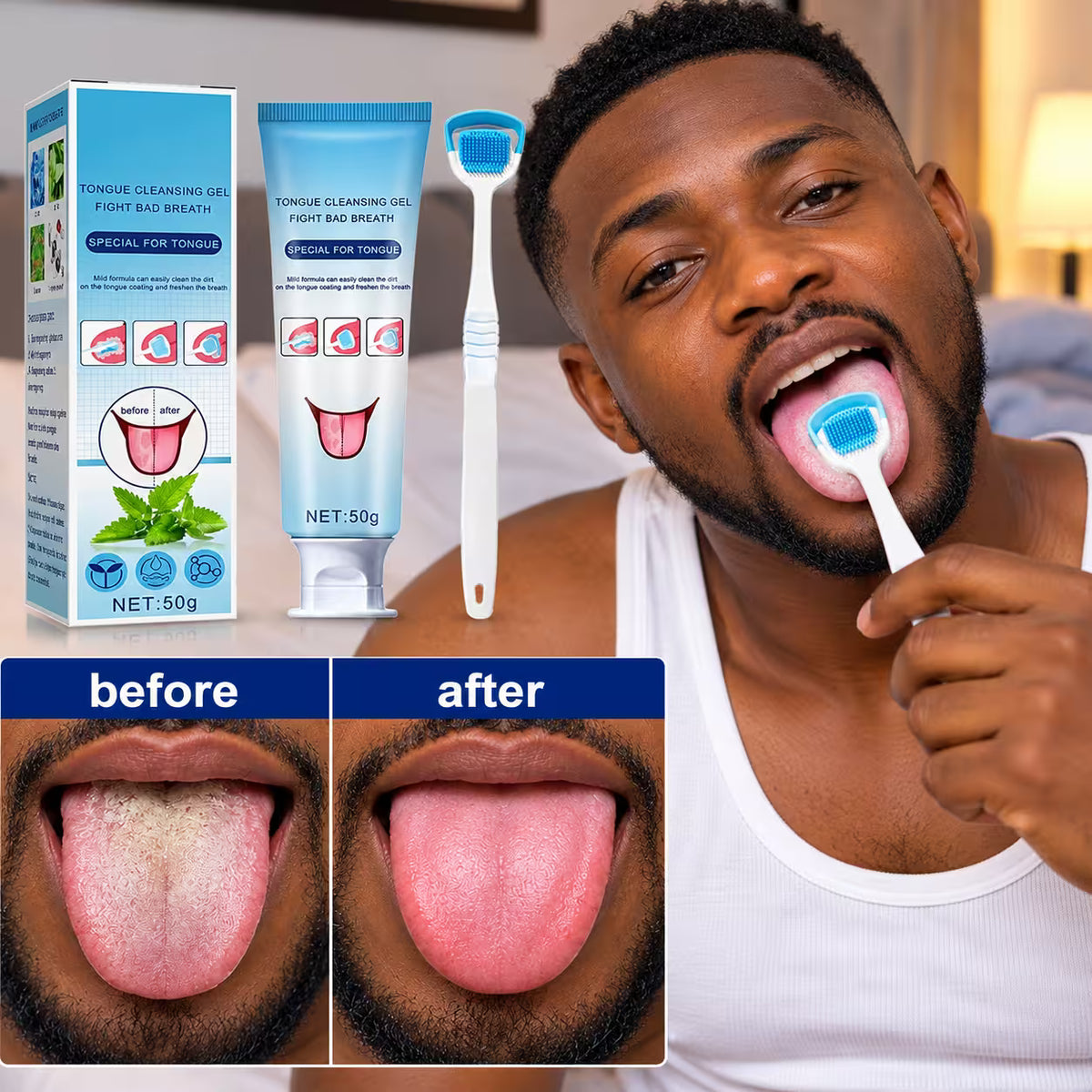 Gel de nettoyage de la langue avec brosse